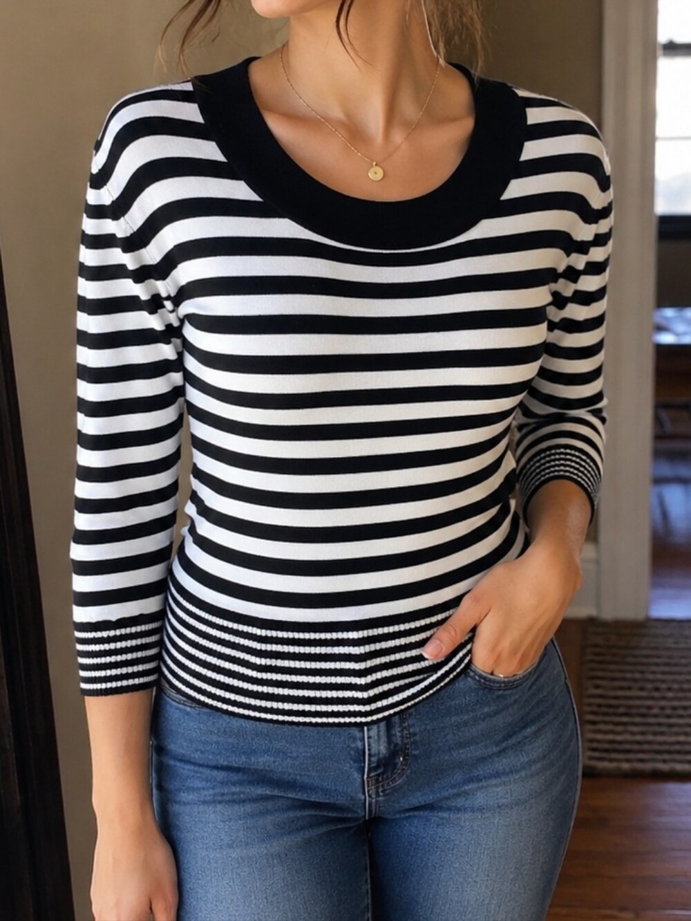 Size  M Etam striped white an black sweater